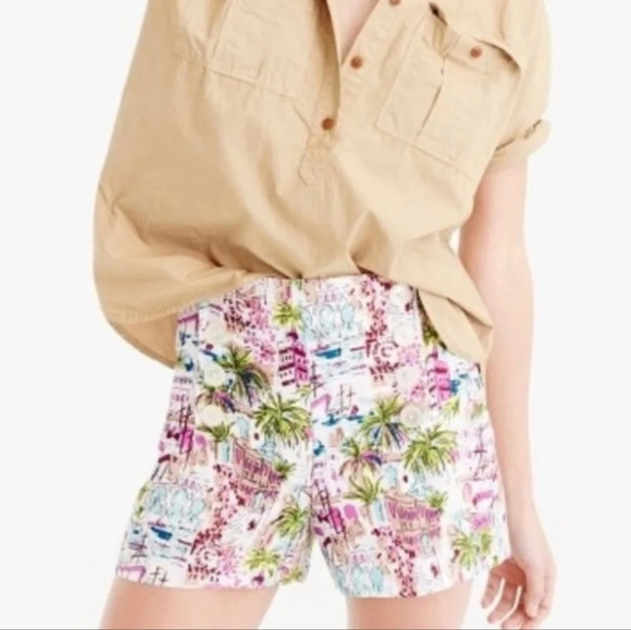 J crew Harbour linen blend Tropical sailor shorts Size 4 New - Picture 6 of 7